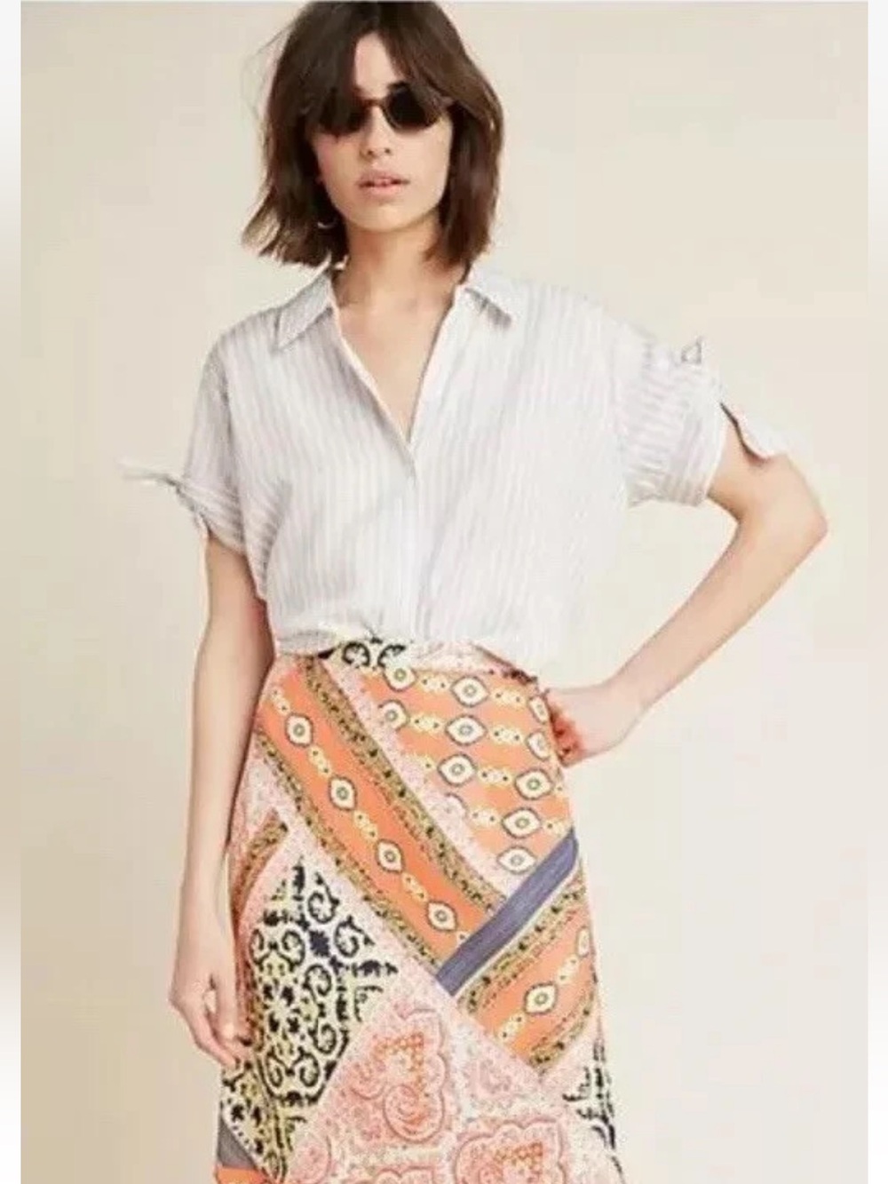 Anthropologie Bias Cut Fit & Flare Satin Skirt Patchwork Pattern NWT